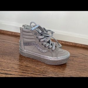 Vans Kids Sk8-Hi Zip Silver Glitter Sz 10.5